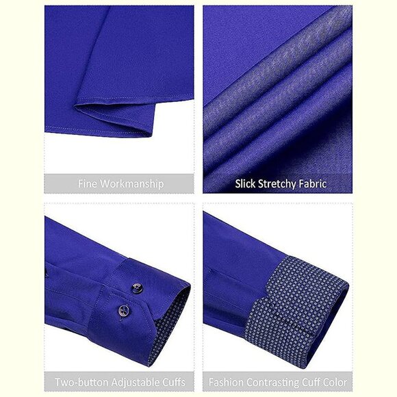 Men's Dress Shirts Long Sleeve Royal Blue - Picture 7 of 8